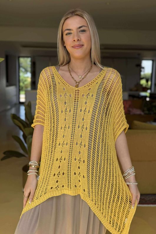 Made in Italy Seville Cotton Summer Knit Top Soft Sunshine 